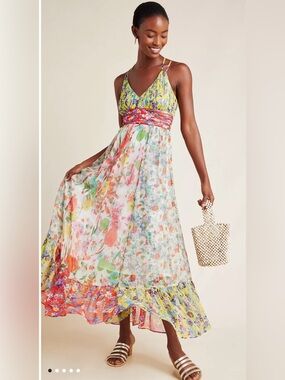 Anthropologie Yellow & Multi Floral Panel Maxi Dress NEW WITHOUT TAGS💖